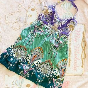 express - paisley sweetheart neckline halter cotton poplin dress